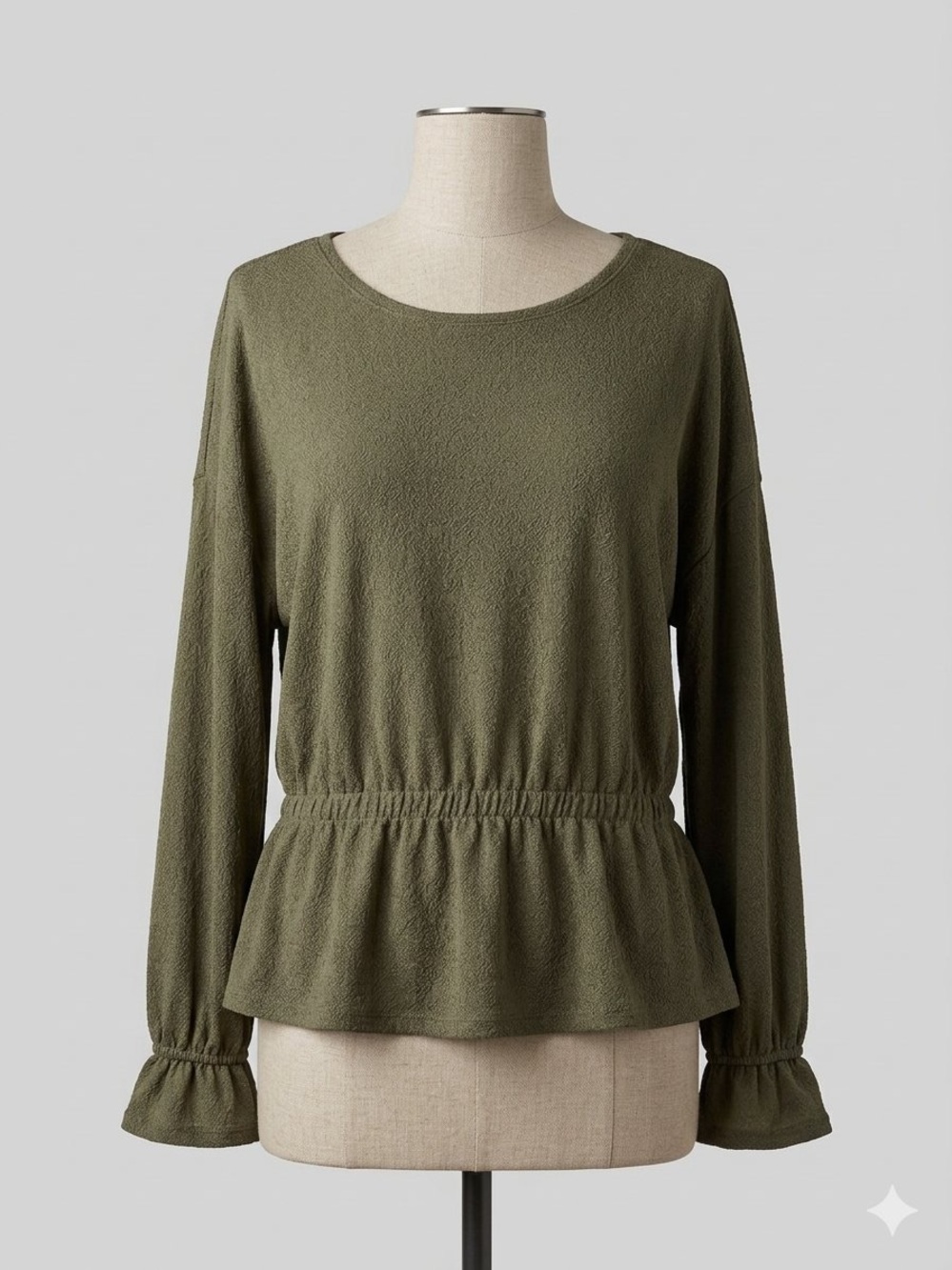 Simply Vera by Vera Wang Olive Green Peplum Ruffle Cuff Knit Top- Large